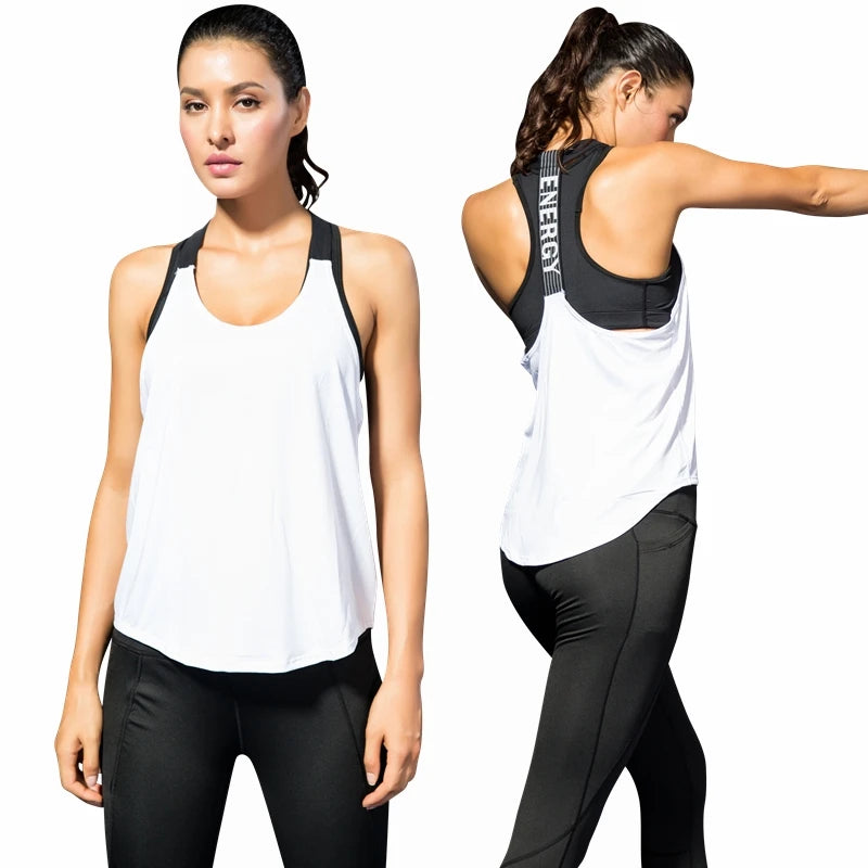 Womens Quick Drying T-Back Loose Fitting Fitness Workout Sportswear Tank Tops