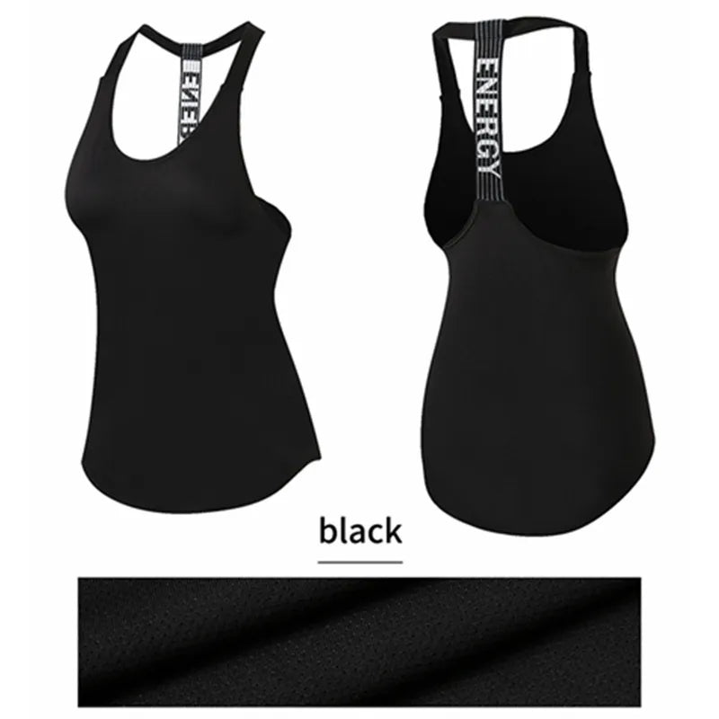 Womens Quick Drying T-Back Loose Fitting Fitness Workout Sportswear Tank Tops