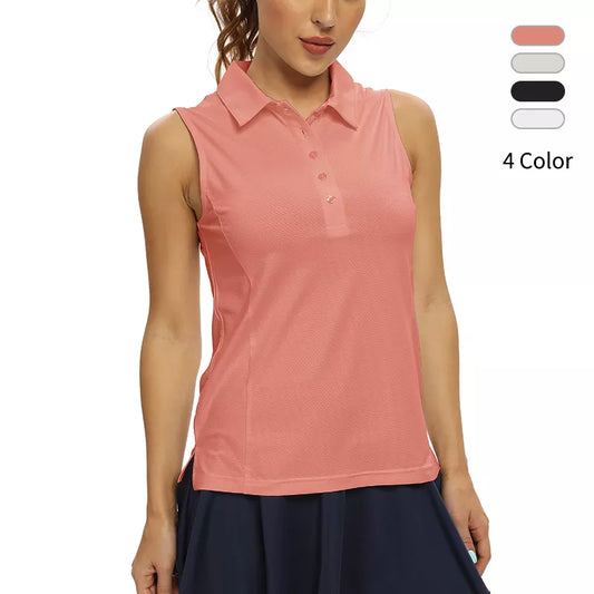Womens UPF 50+ Golf Sleeveless Collared Polo Shirts Quick Dry Athletic