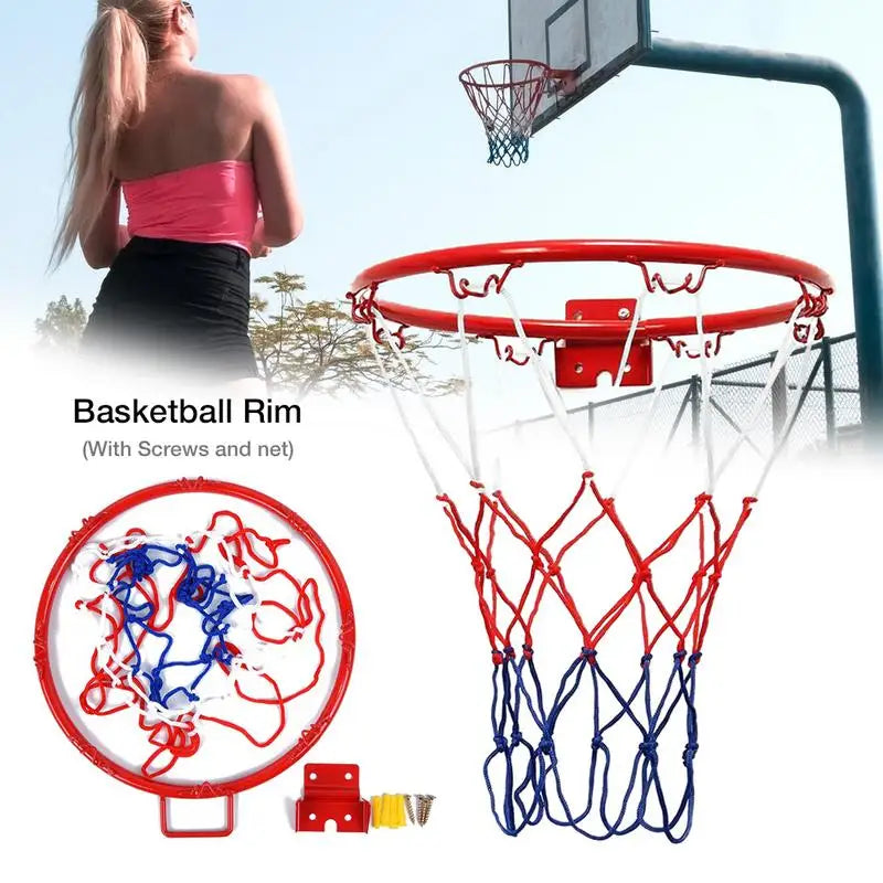 Wall Mounted Basketball Hoop Netting Metal Rim W/ Screws Indoor Outdoor Sport