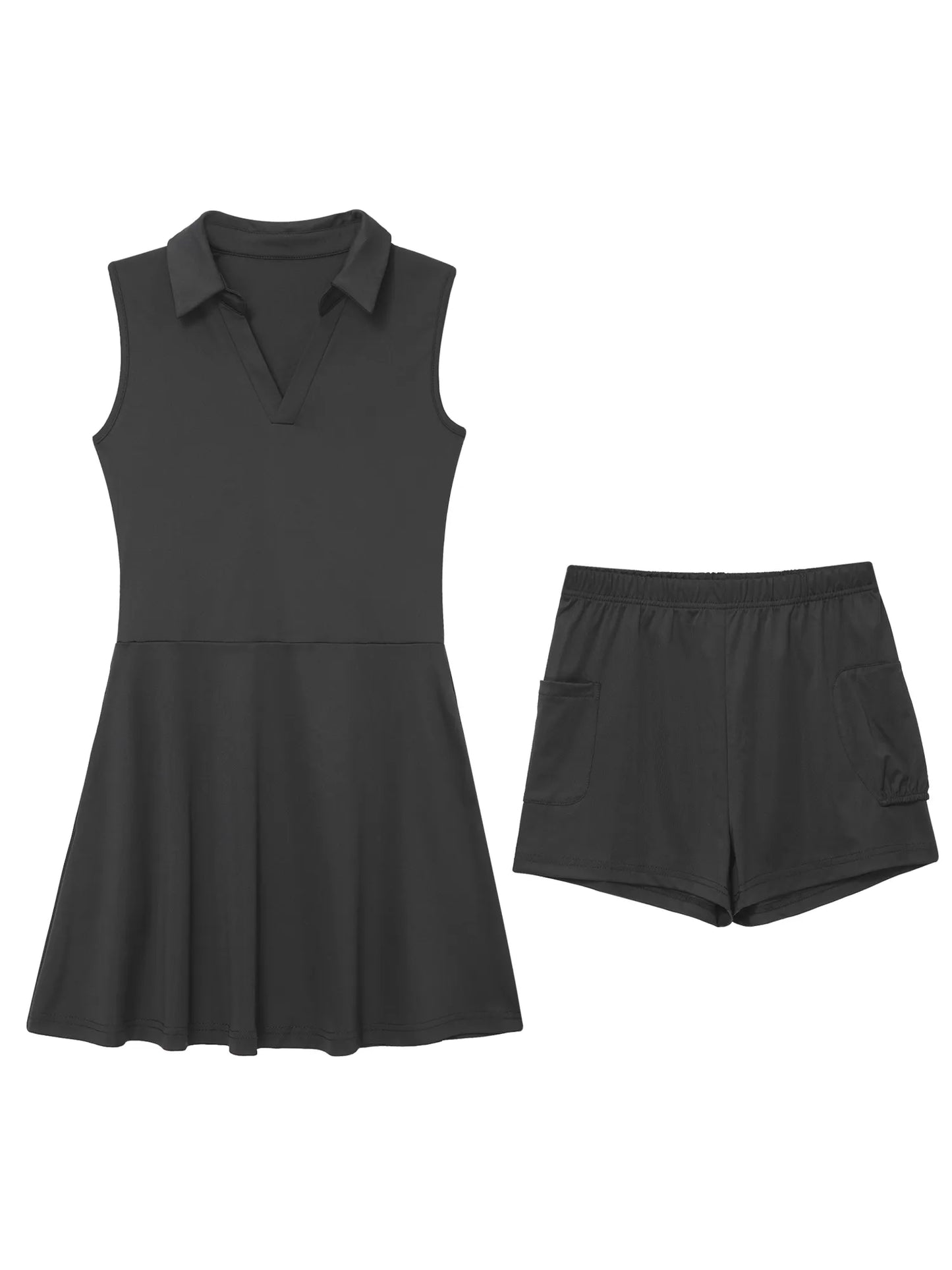 Women Sleeveless Collared With Pocket Golf Tennis Above Knee Length Sport Tennis Dress