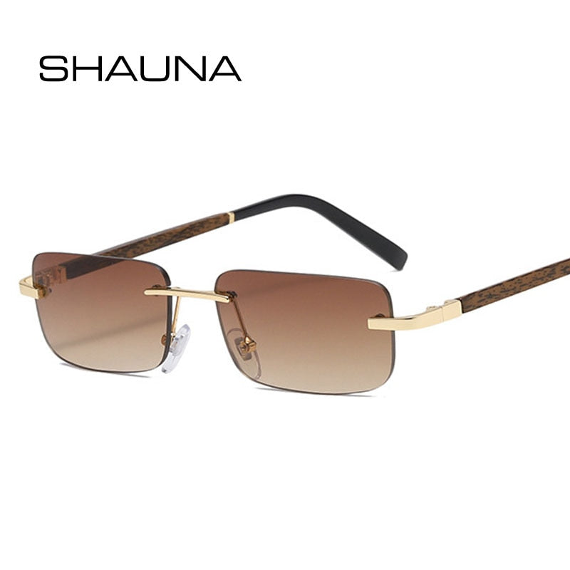 SHAUNA Womens Small Rectangle Wood Grain Sunglasses