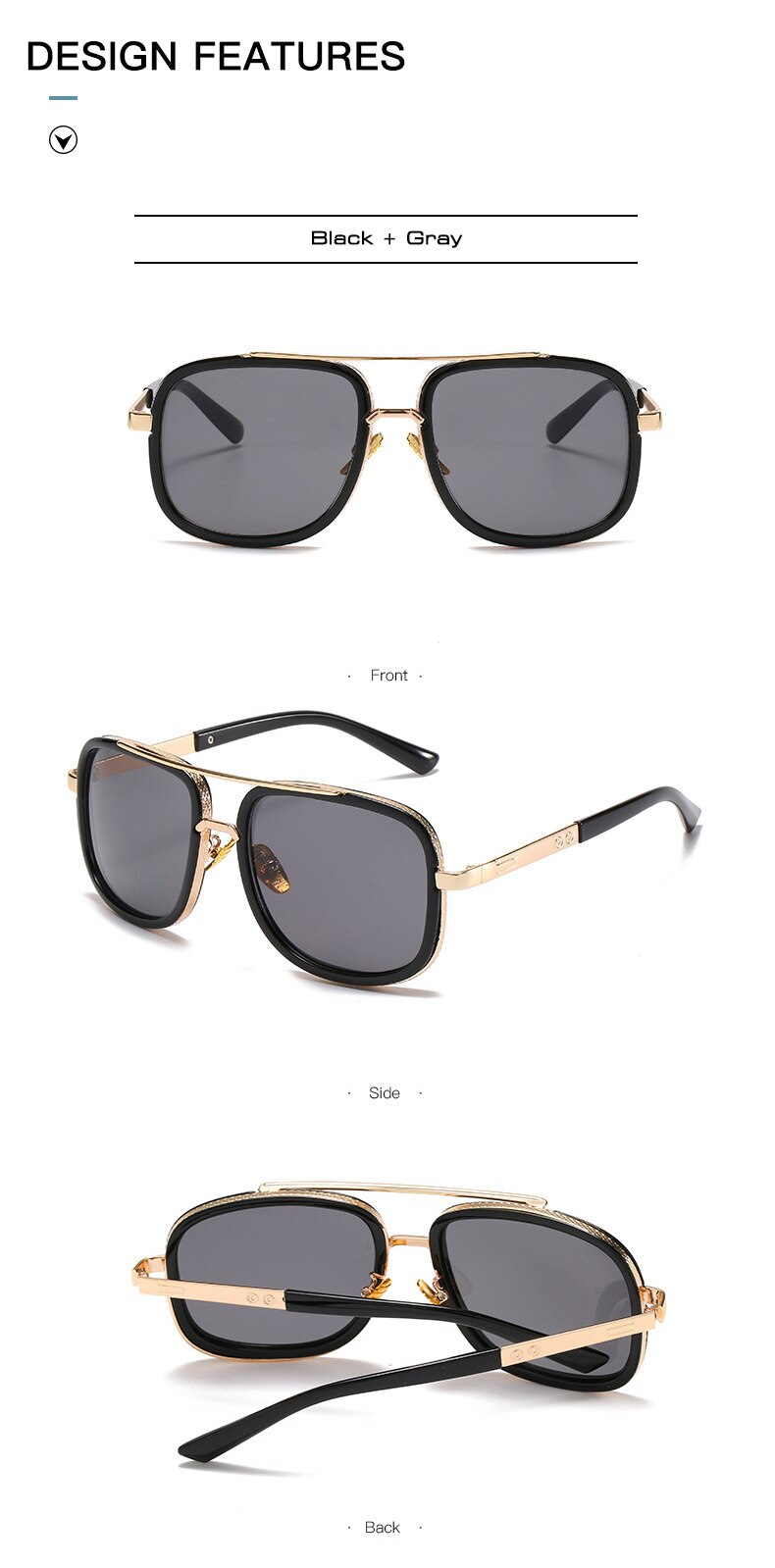 SHAUNA Double Bridges Square Sunglasses