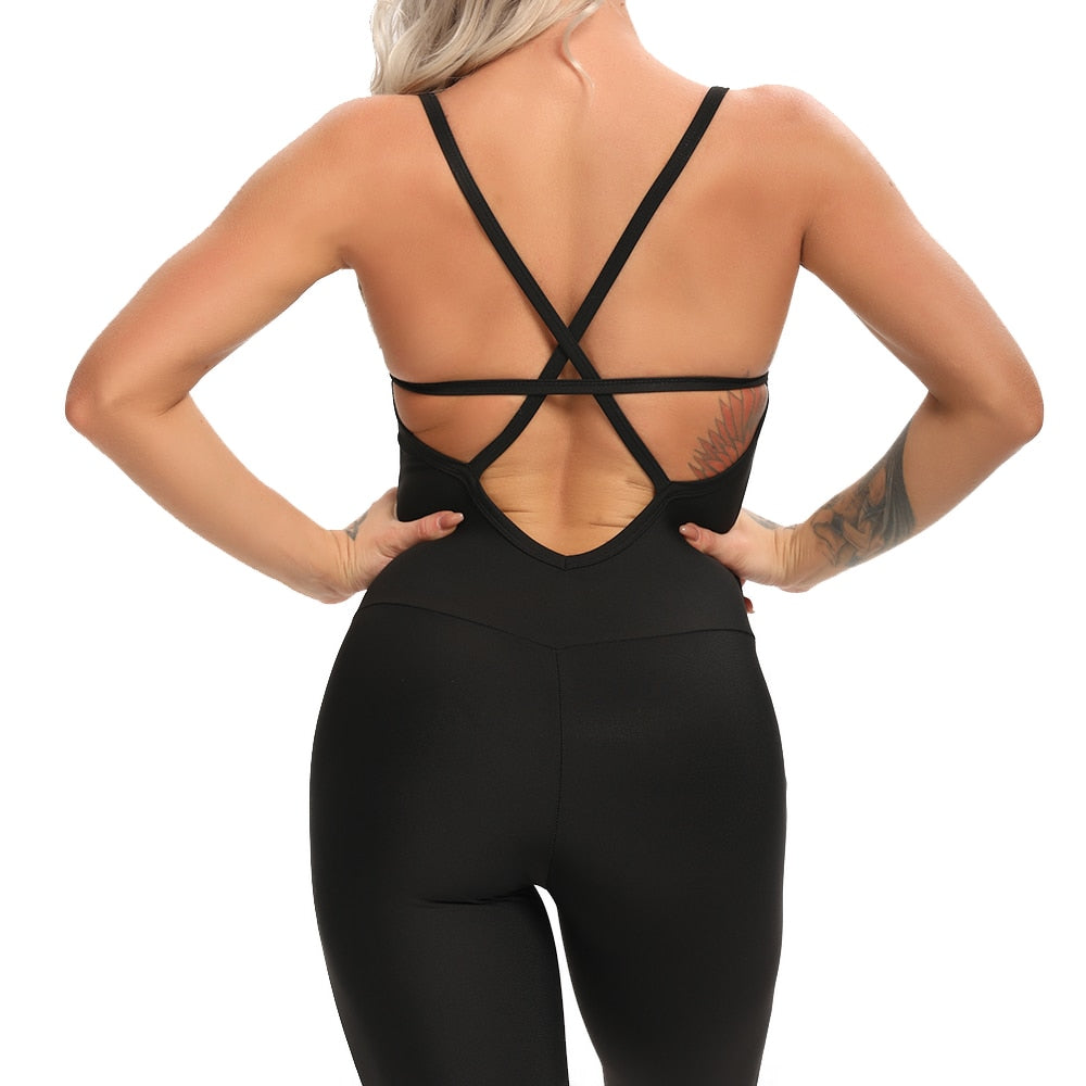 Women’s Backless Strappy Long Workout Jumpsuit