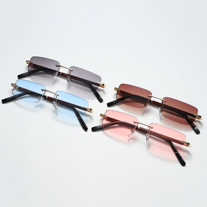 SHAUNA Womens Small Rectangle Wood Grain Sunglasses