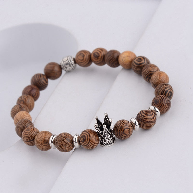 Men Natural Wood Beads Cross Bracelets Onyx Meditation