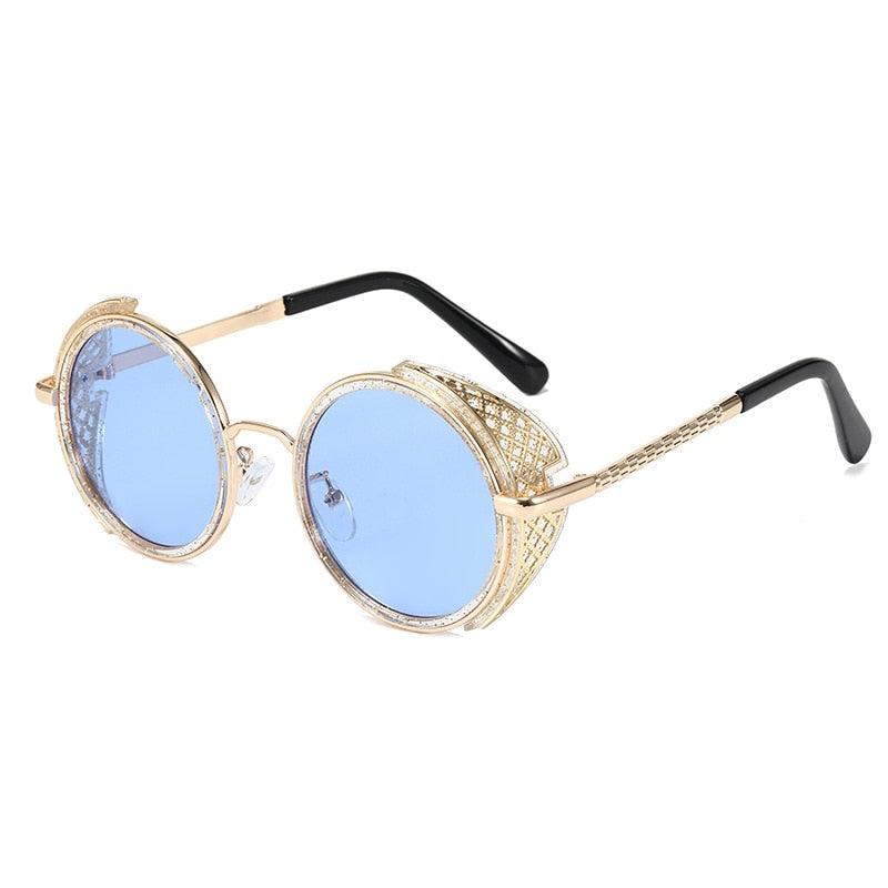 SHAUNA UNISEX Retro Round Steampunk Vintage Sunglasses