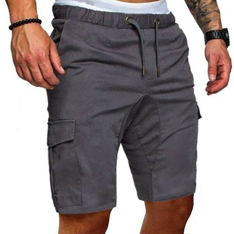 Mens Cargo Shorts Pants Casual Summer Beach Sport Gym Trousers Plain Running Workout Elastic Shorts