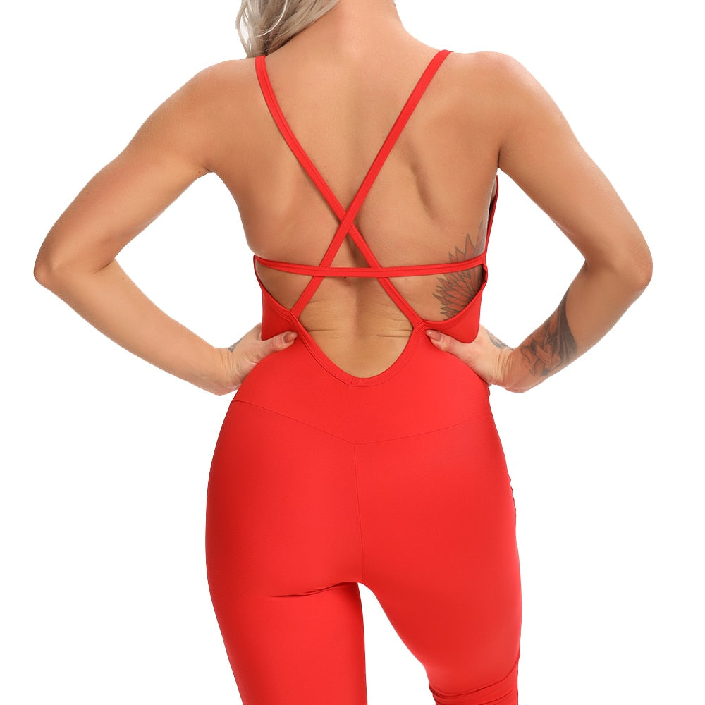 Women’s Backless Strappy Long Workout Jumpsuit