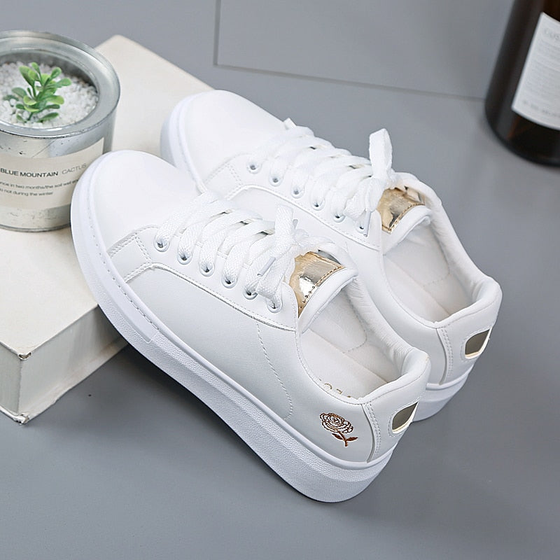 Womens Leather Vulcanize Sports Sneakers