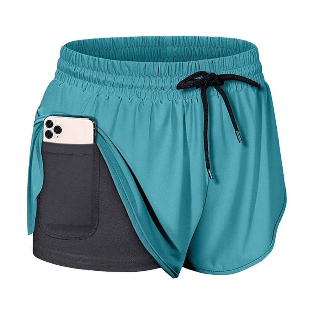 Womens Quick Dry Double Layer Running Shorts with Pocket fitness