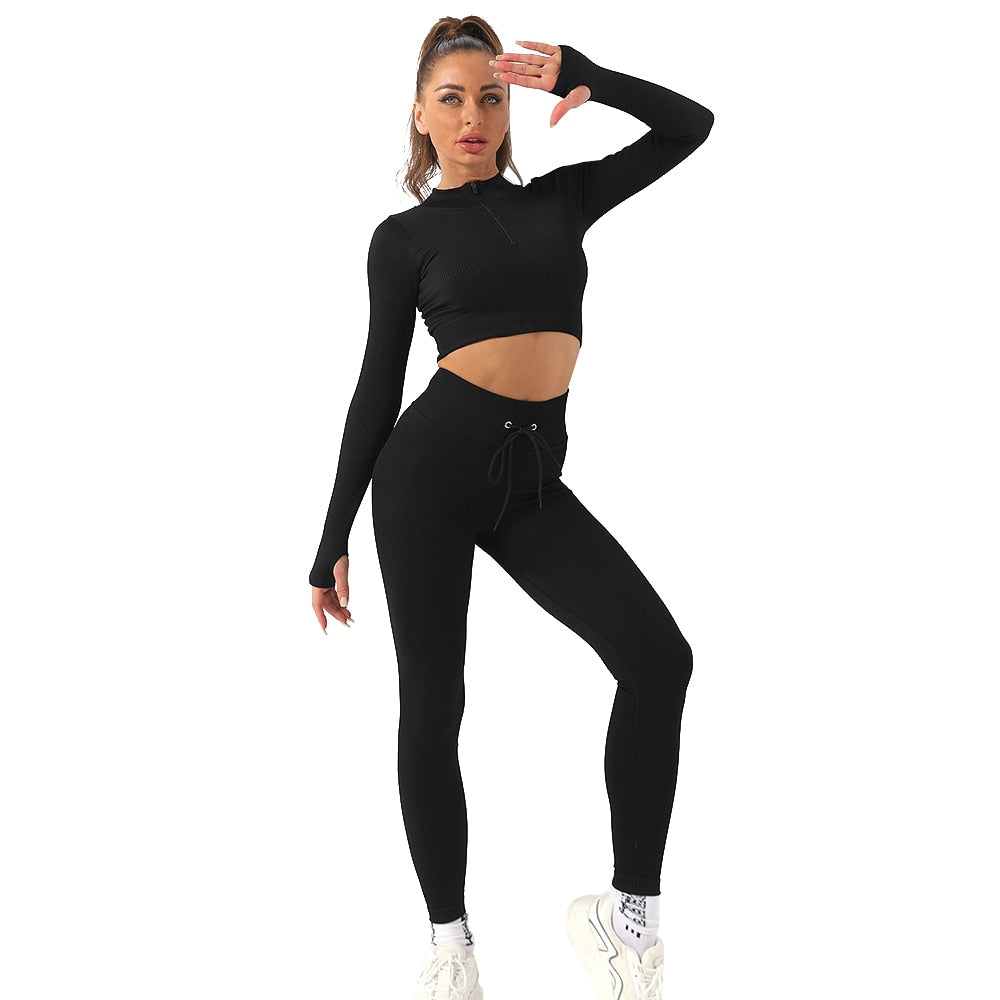 2pc OhSunny Womens High Waist Sport Outfit Fitness Top Yoga Set