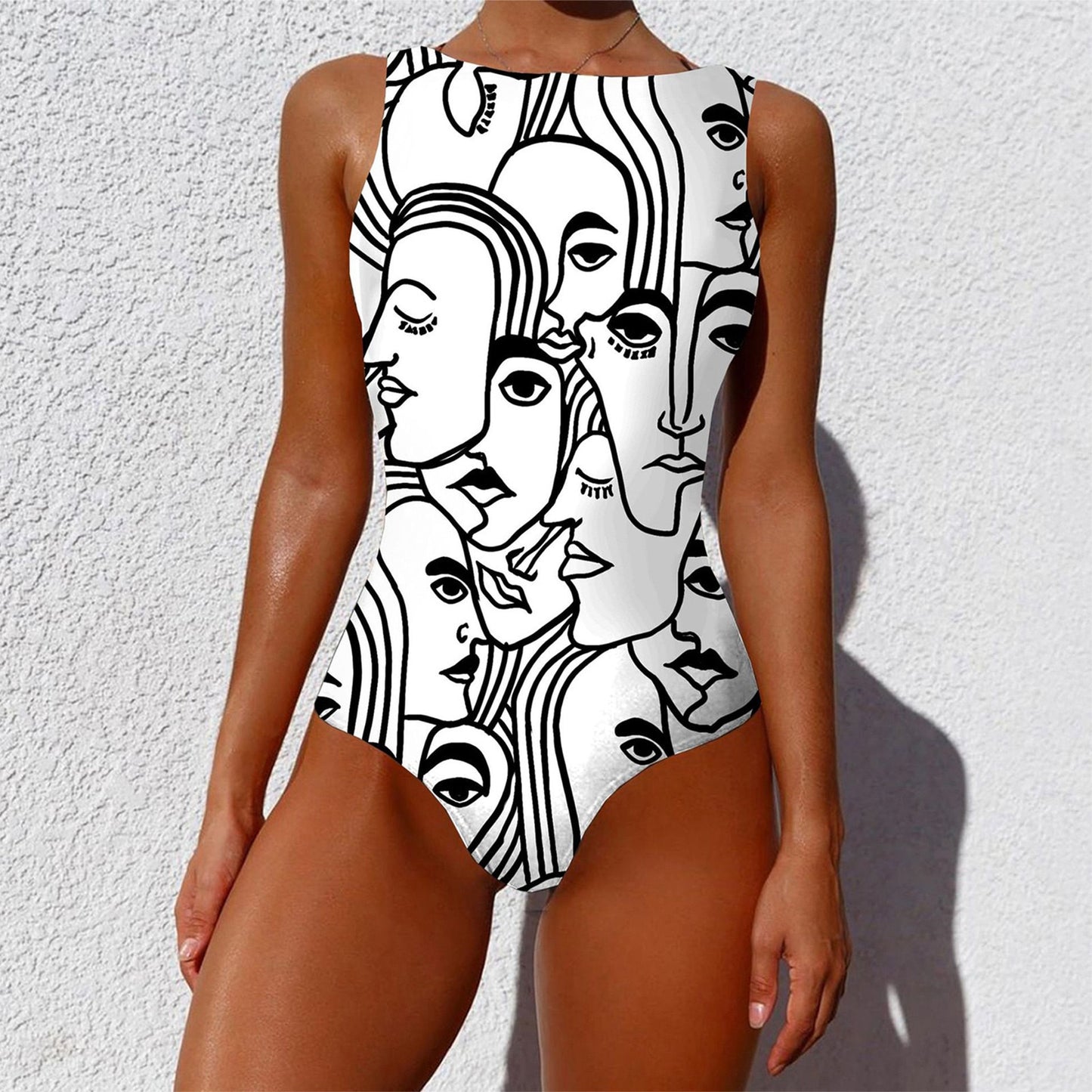 Womens Abstract Print One-piece Sports Swimsuit