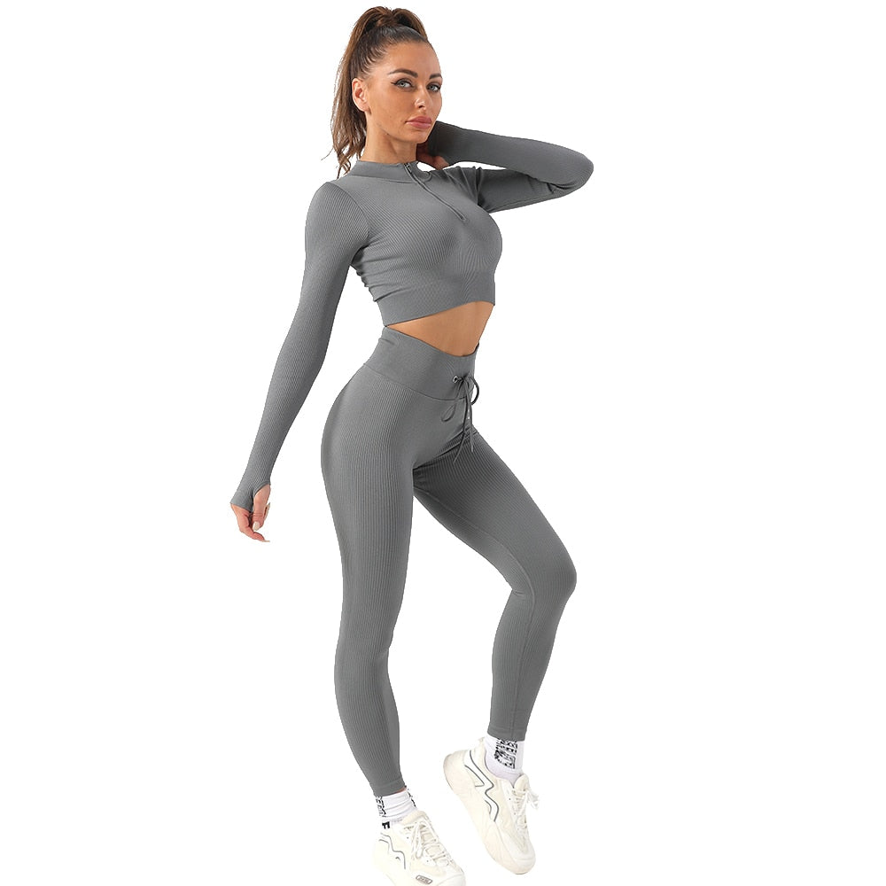 2pc OhSunny Womens High Waist Sport Outfit Fitness Top Yoga Set