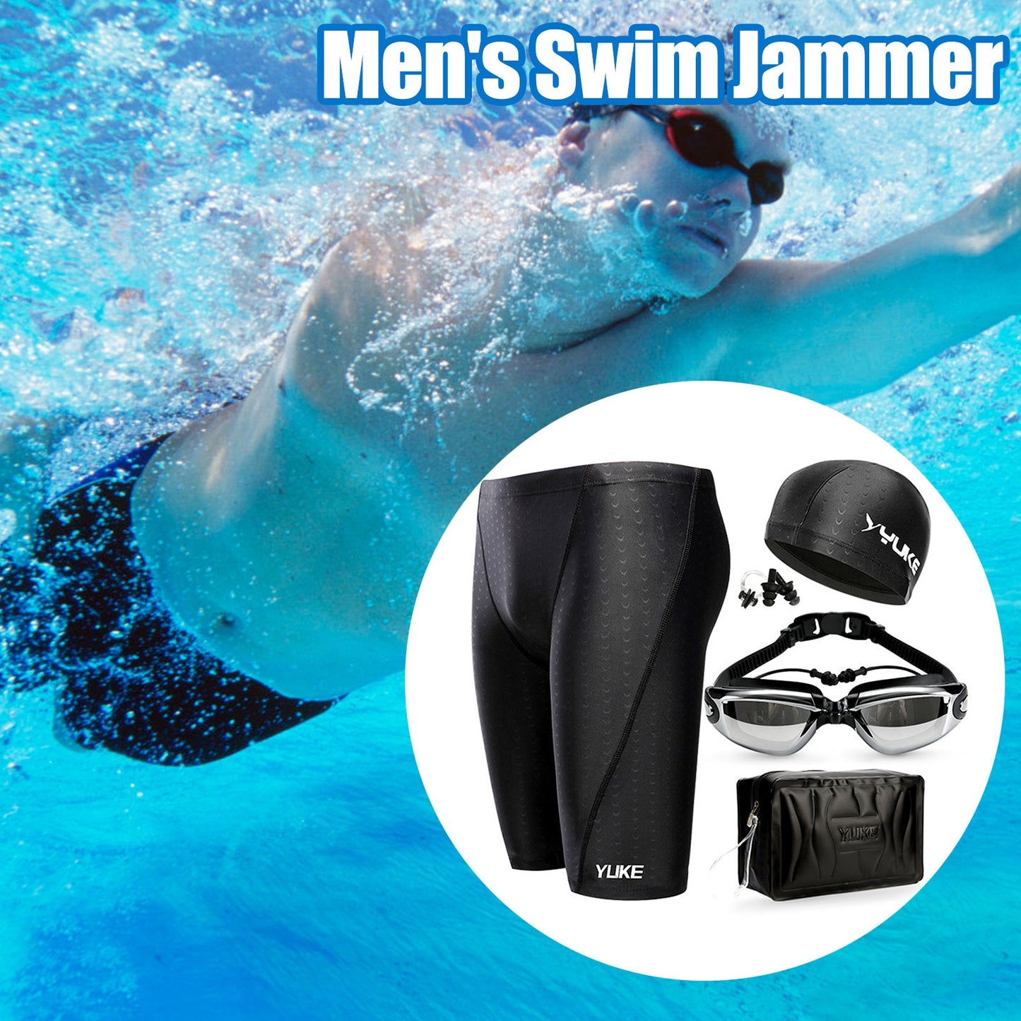 Men Shark Skin Water Repellent Competitive Swimming Trunks